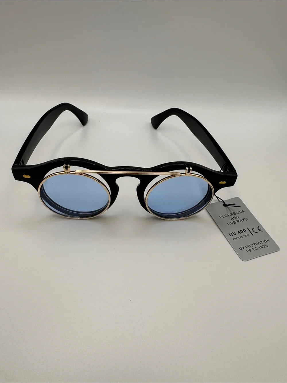 Men's Black Frame Sunglasses with Blue Lenses